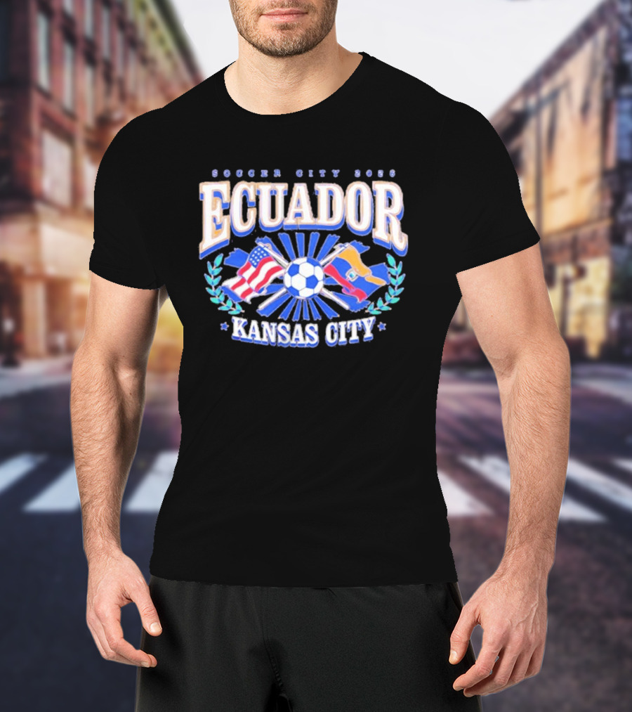 Ecuador Soccer City 2026 Kansas City Flags And Soccer Ball T-Shirt