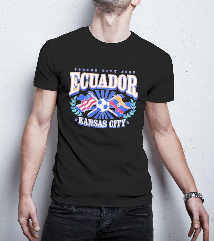 Ecuador Soccer City 2026 Kansas City Flags And Soccer Ball T-Shirt