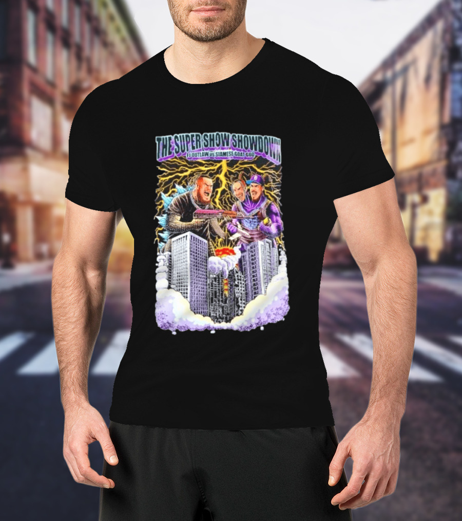 The Super Show Showdown FJ Outlaw Vs Siamese Goat God Lightning Clash Skyscraper Battle T-Shirt