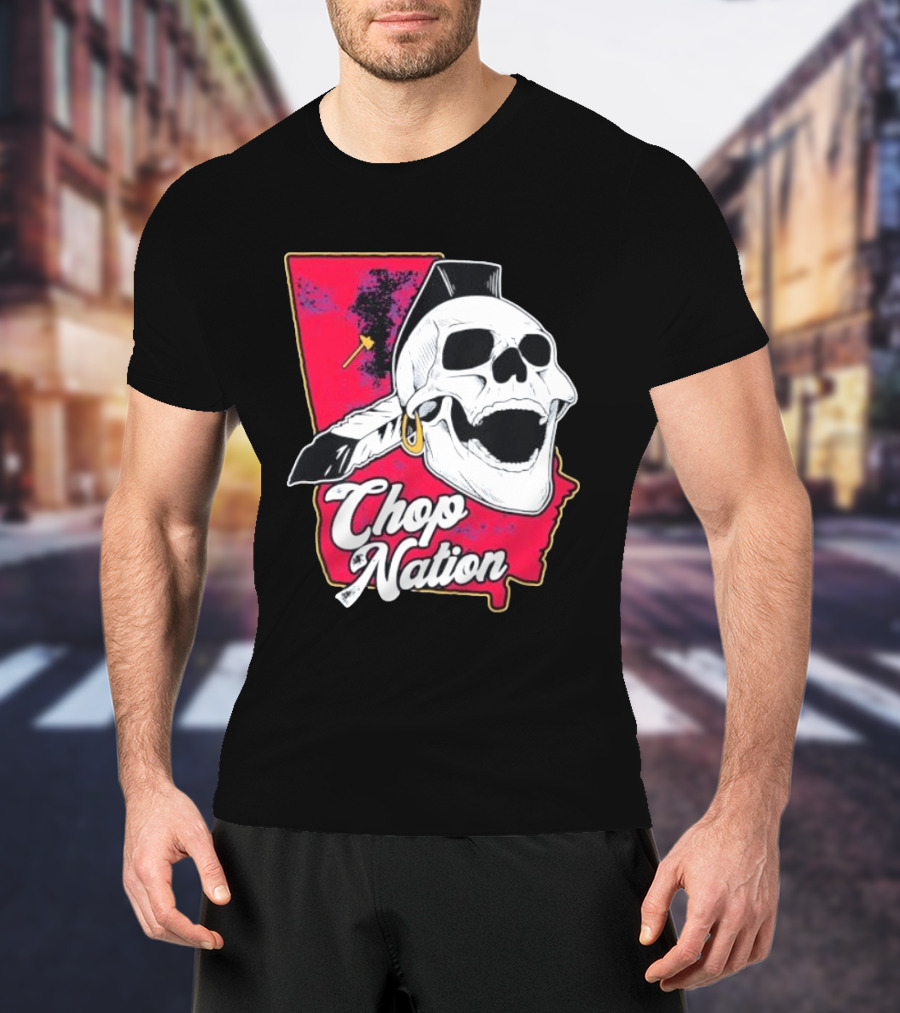 Atlanta Braves Chop Nation Skull Tomahawk Chop T-Shirt
