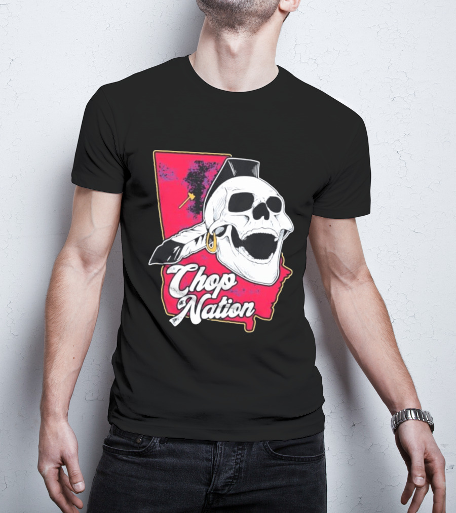 Atlanta Braves Chop Nation Skull Tomahawk Chop T-Shirt