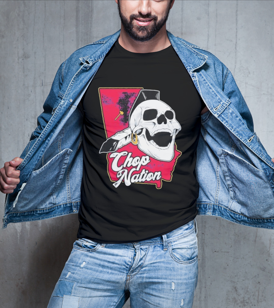 Atlanta Braves Chop Nation Skull Tomahawk Chop T-Shirt