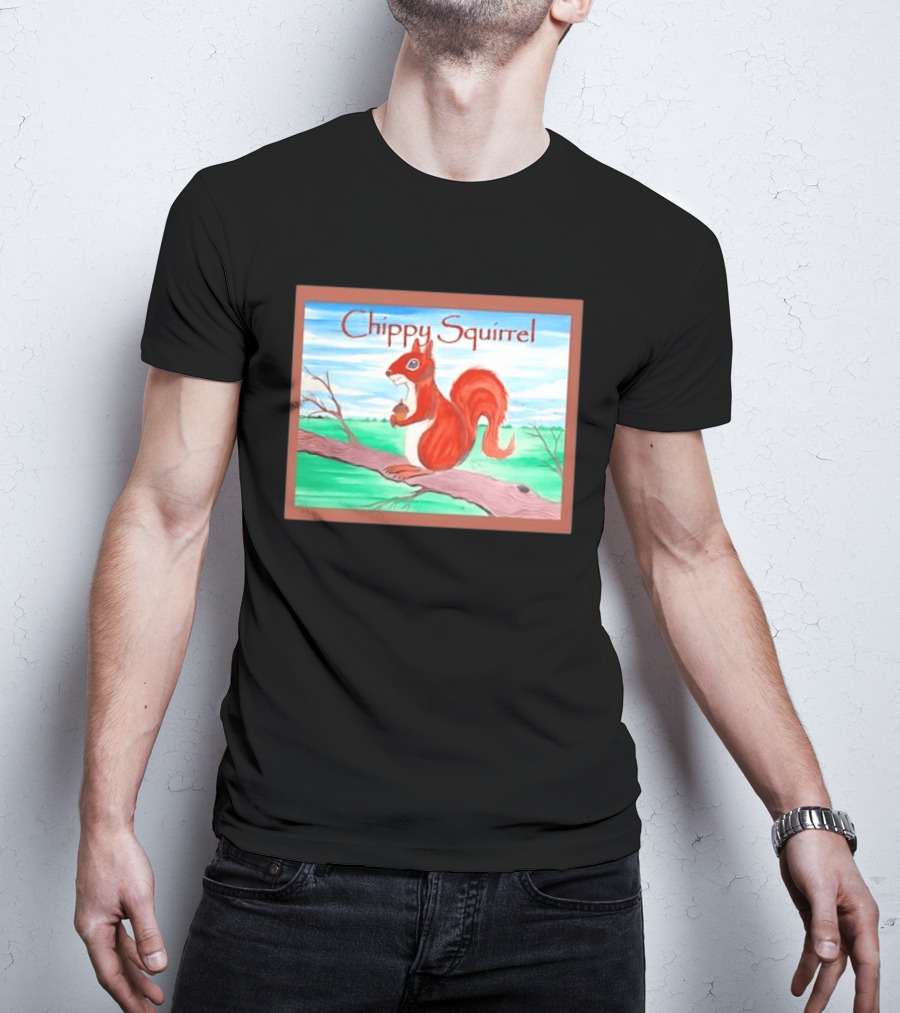 Chippy Squirrel Acorn On Tree Branch Nature Scene T-Shirt