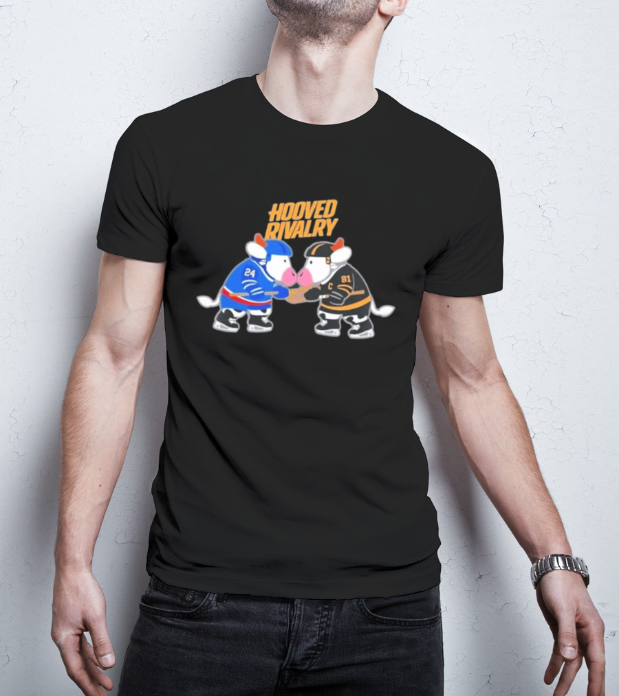 Buffalo Sabres Boston Bruins Hooved Rivalry Hockey Cow Characters T-Shirt