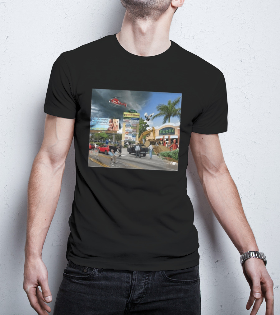 Planet Fitness Publix Chaos At Florida Shopping Plaza With Helicopter And Billboard T-Shirt