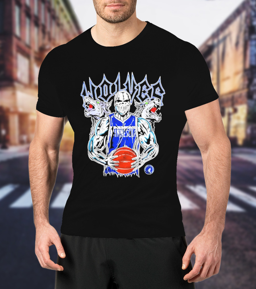 Wolves Minnesota Basketball Skeleton Player With Wolf Heads T-Shirt