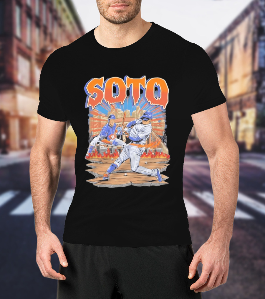 Juan Soto New York Baseball Skyline Battling Legends T-Shirt