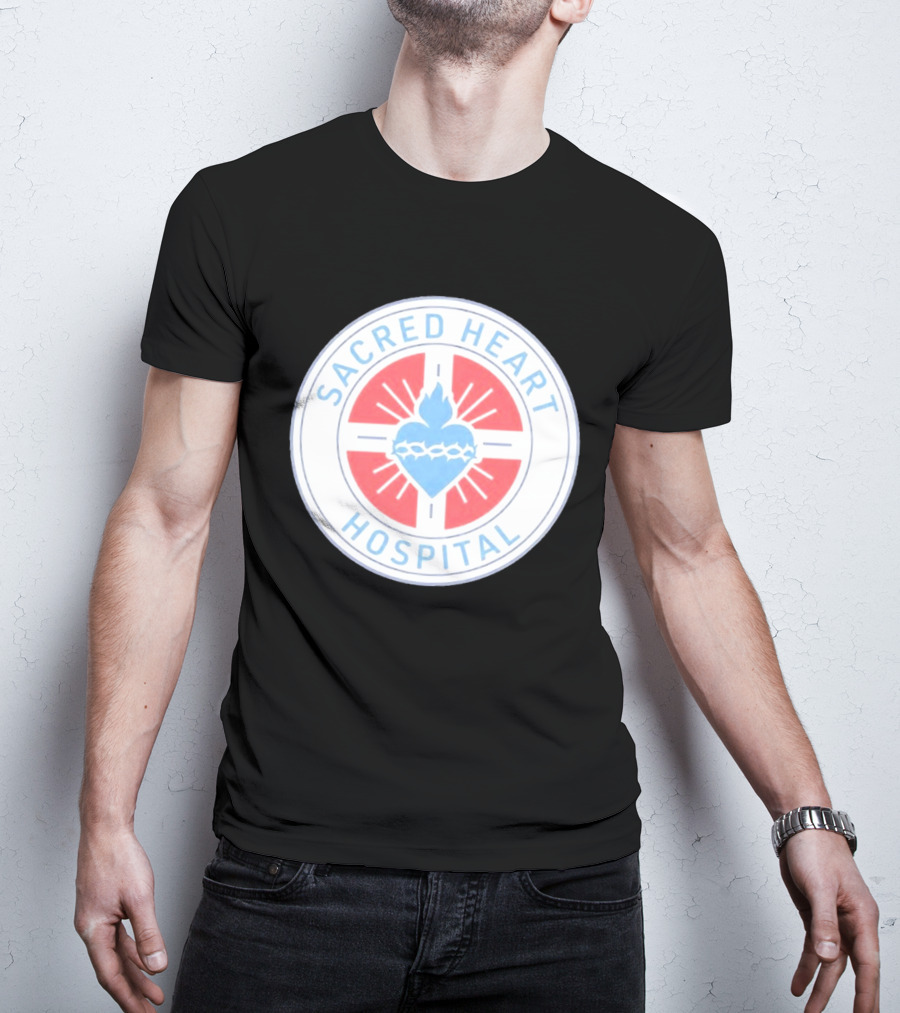 Sacred Heart Hospital Emblem With Blue And Red Heart T-Shirt