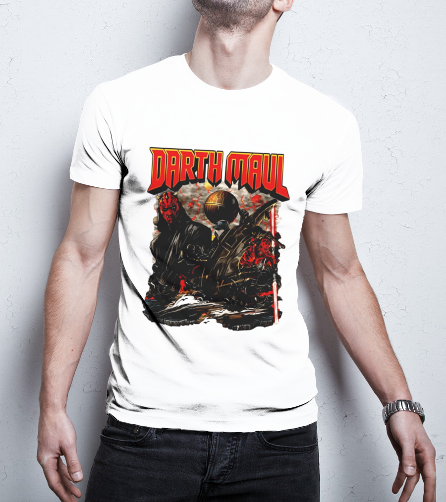Darth Maul Star Wars Sith Warrior Battle Scene With Lightsaber And The Death Star T-Shirt