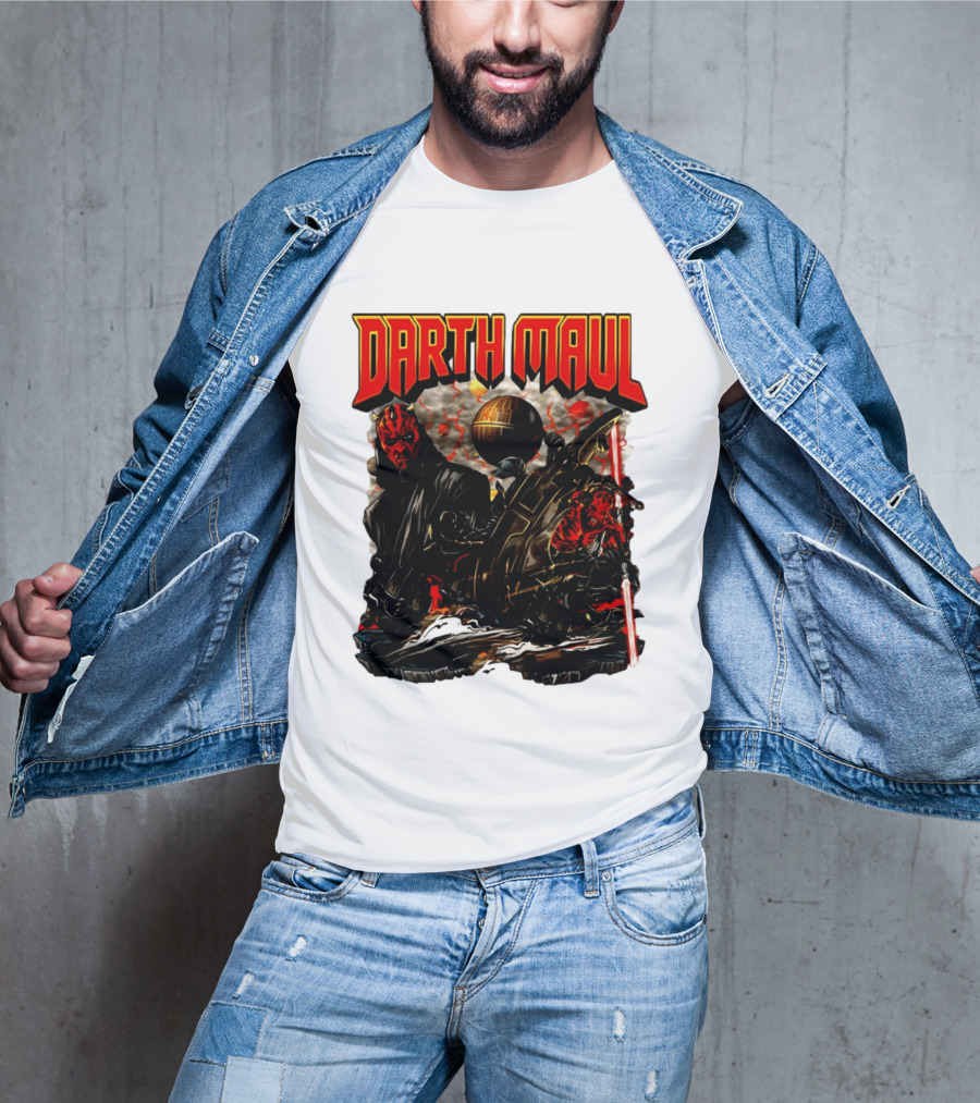 Darth Maul Star Wars Sith Warrior Battle Scene With Lightsaber And The Death Star T-Shirt