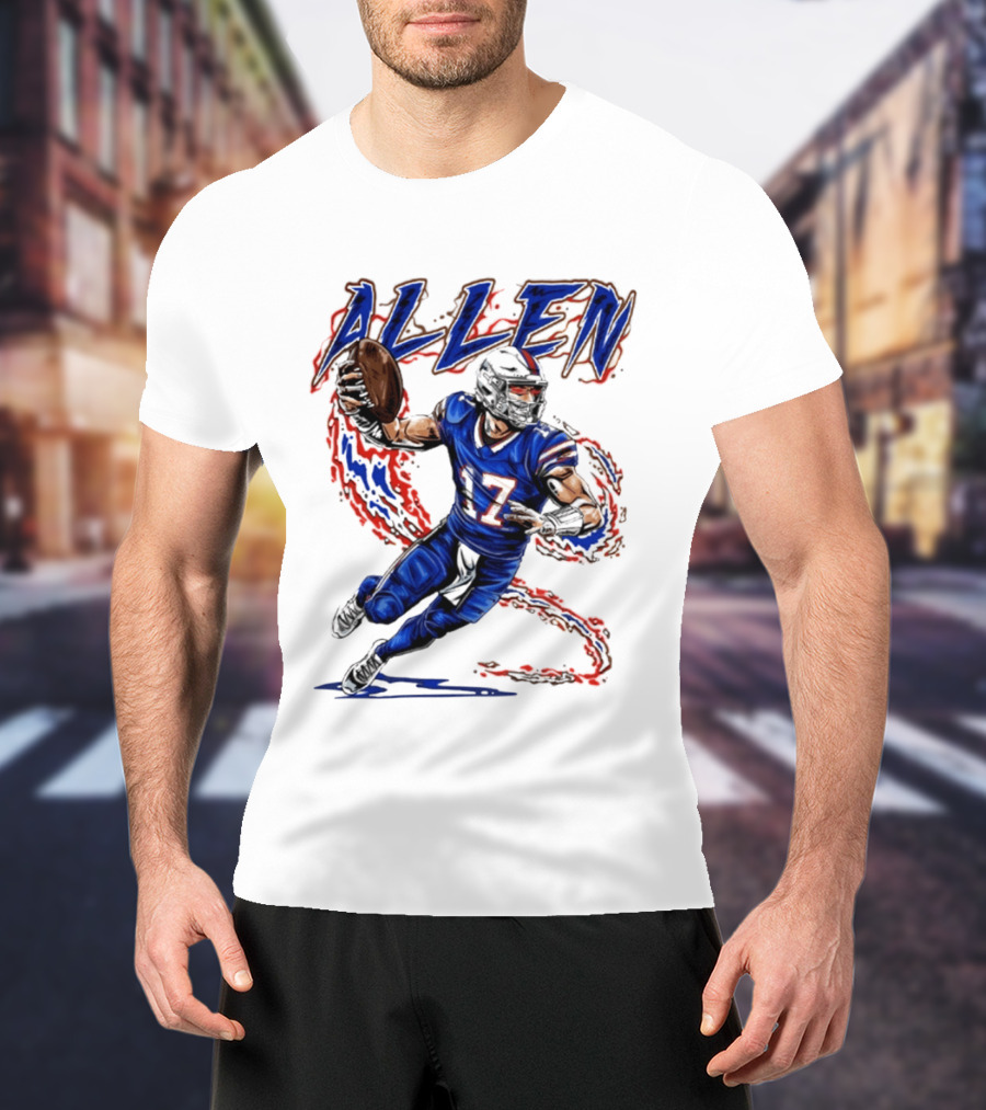 Josh Allen 17 Football Action Lightning Bolt T-Shirt