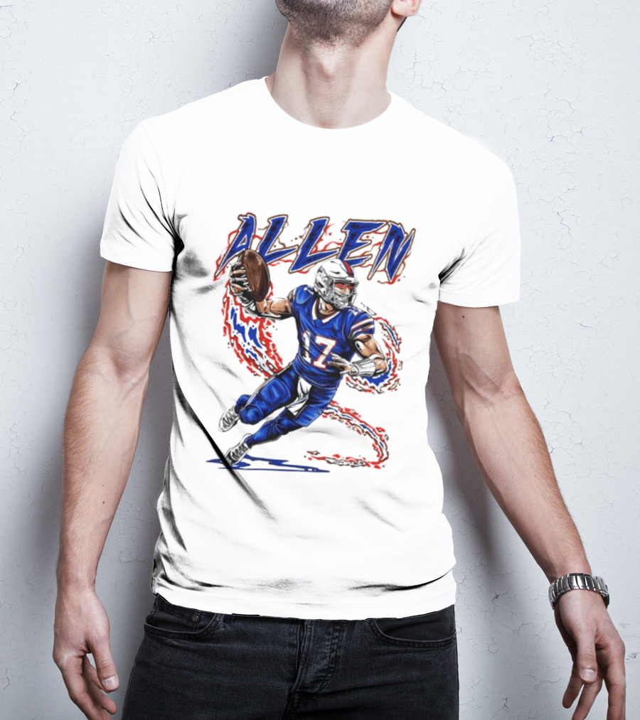 Josh Allen 17 Football Action Lightning Bolt T-Shirt