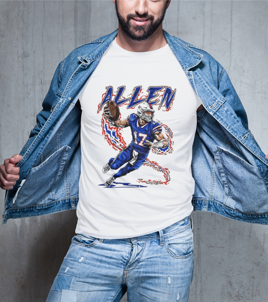 Josh Allen 17 Football Action Lightning Bolt T-Shirt