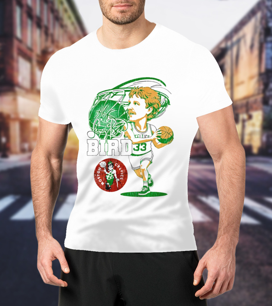 Boston Celtics Larry Bird Caricature NBA Legend 33 Basketball T-Shirt