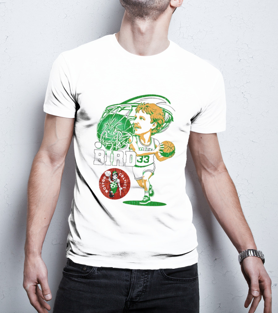 Boston Celtics Larry Bird Caricature NBA Legend 33 Basketball T-Shirt