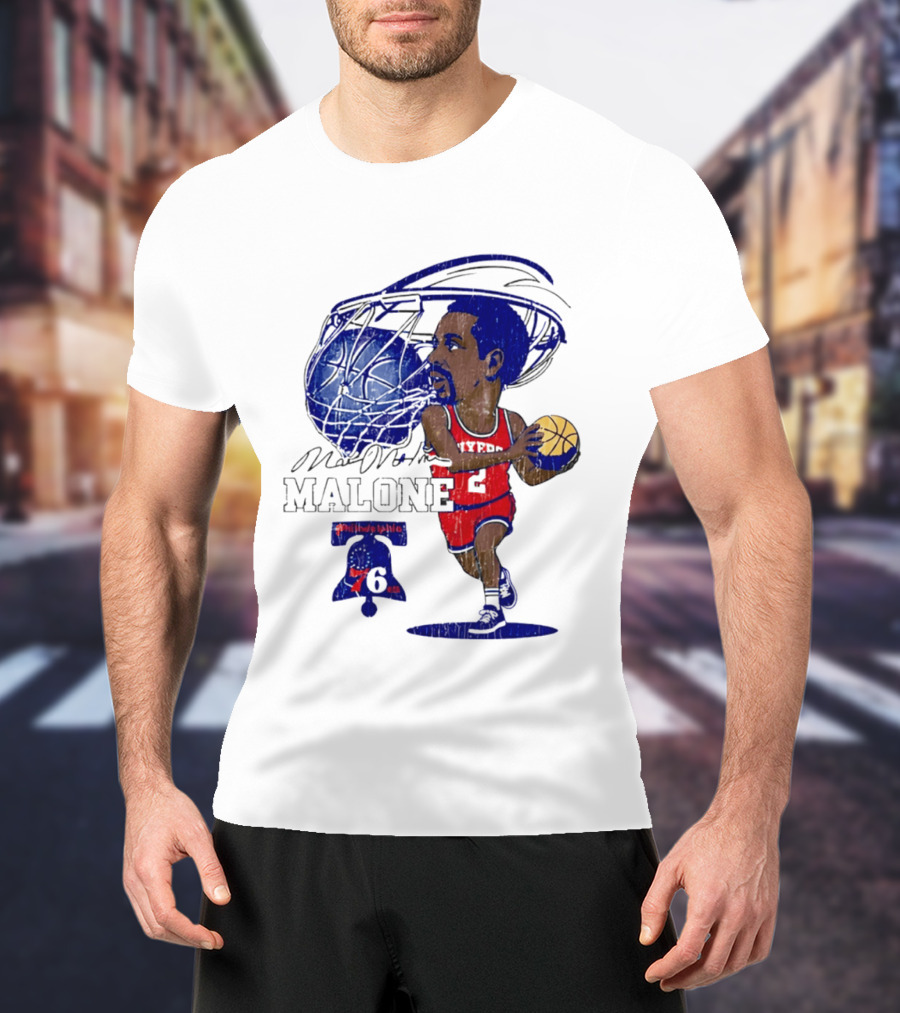 Moses Malone Philadelphia 76ers Basketball Caricature T-Shirt
