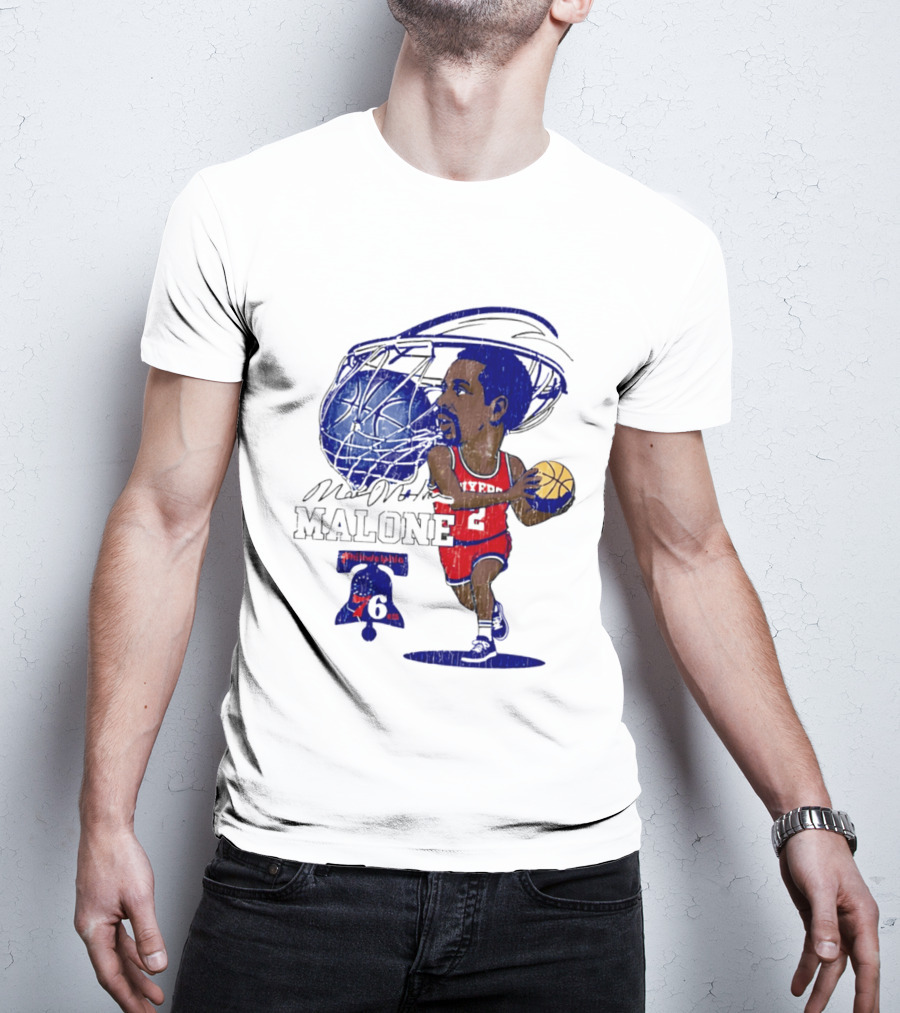 Moses Malone Philadelphia 76ers Basketball Caricature T-Shirt