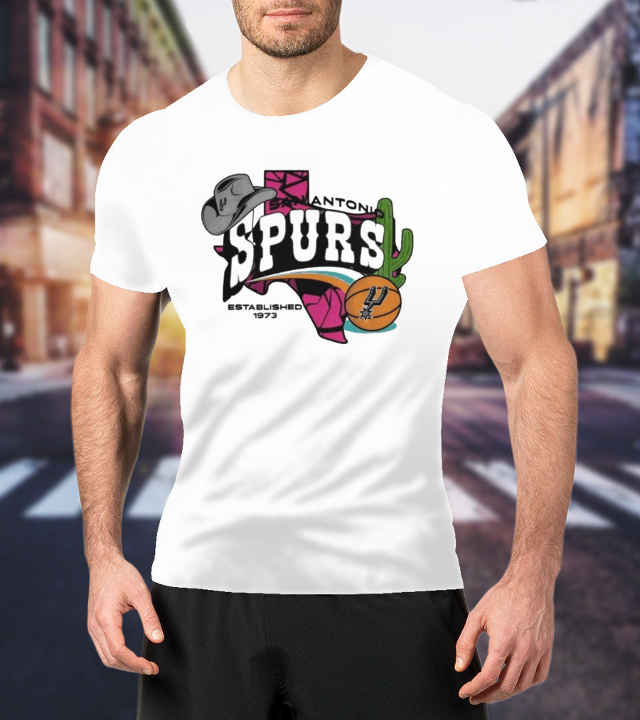 San Antonio Spurs Texas Cowboy Hat Cactus Basketball Established 1973 T-Shirt