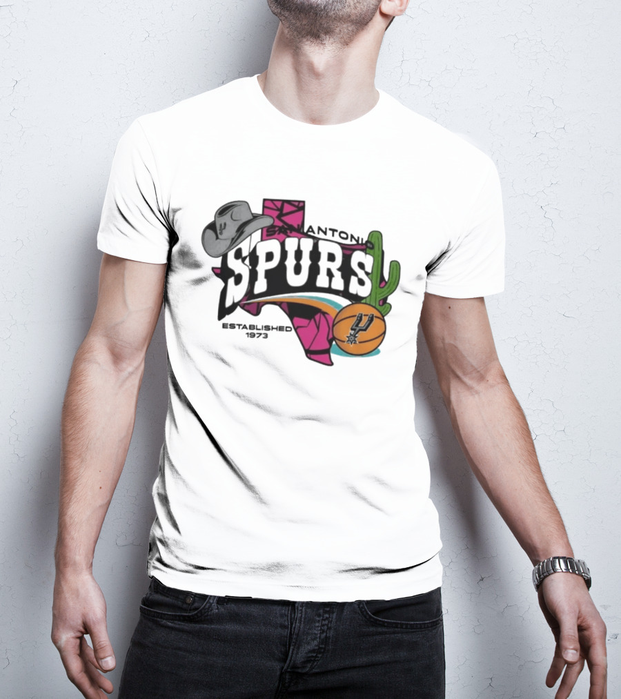 San Antonio Spurs Texas Cowboy Hat Cactus Basketball Established 1973 T-Shirt