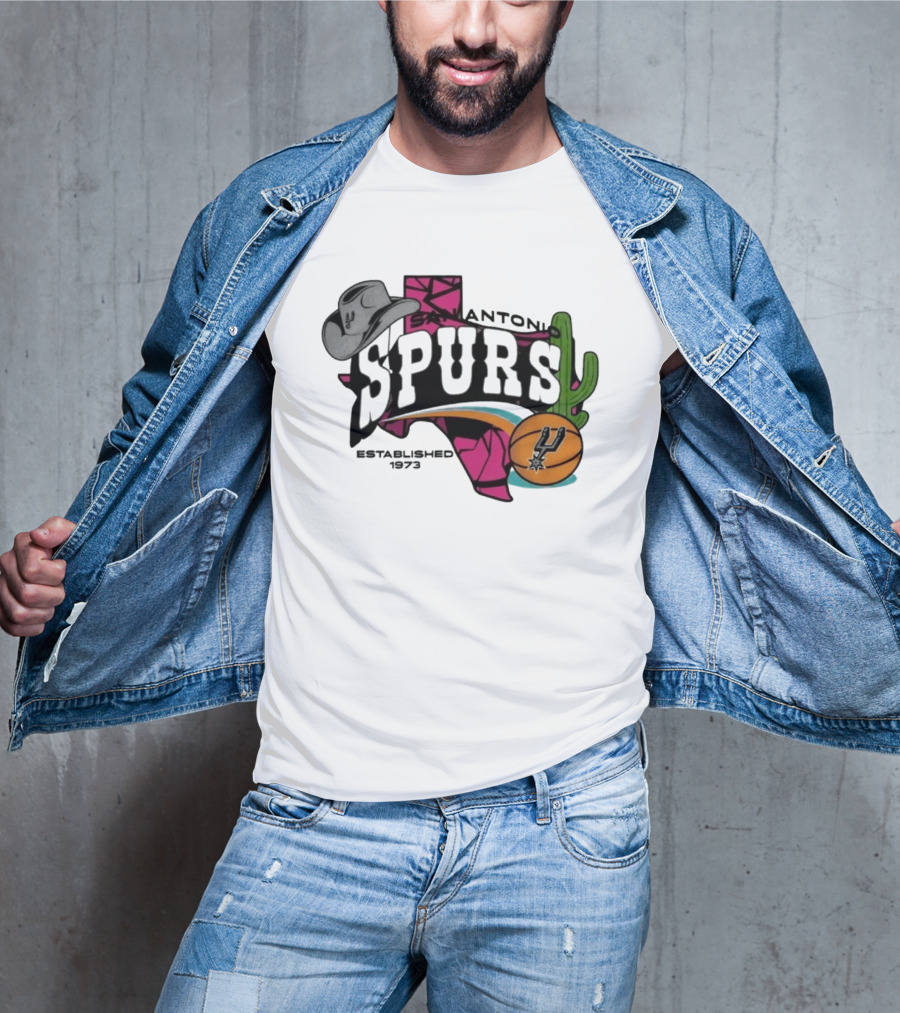 San Antonio Spurs Texas Cowboy Hat Cactus Basketball Established 1973 T-Shirt