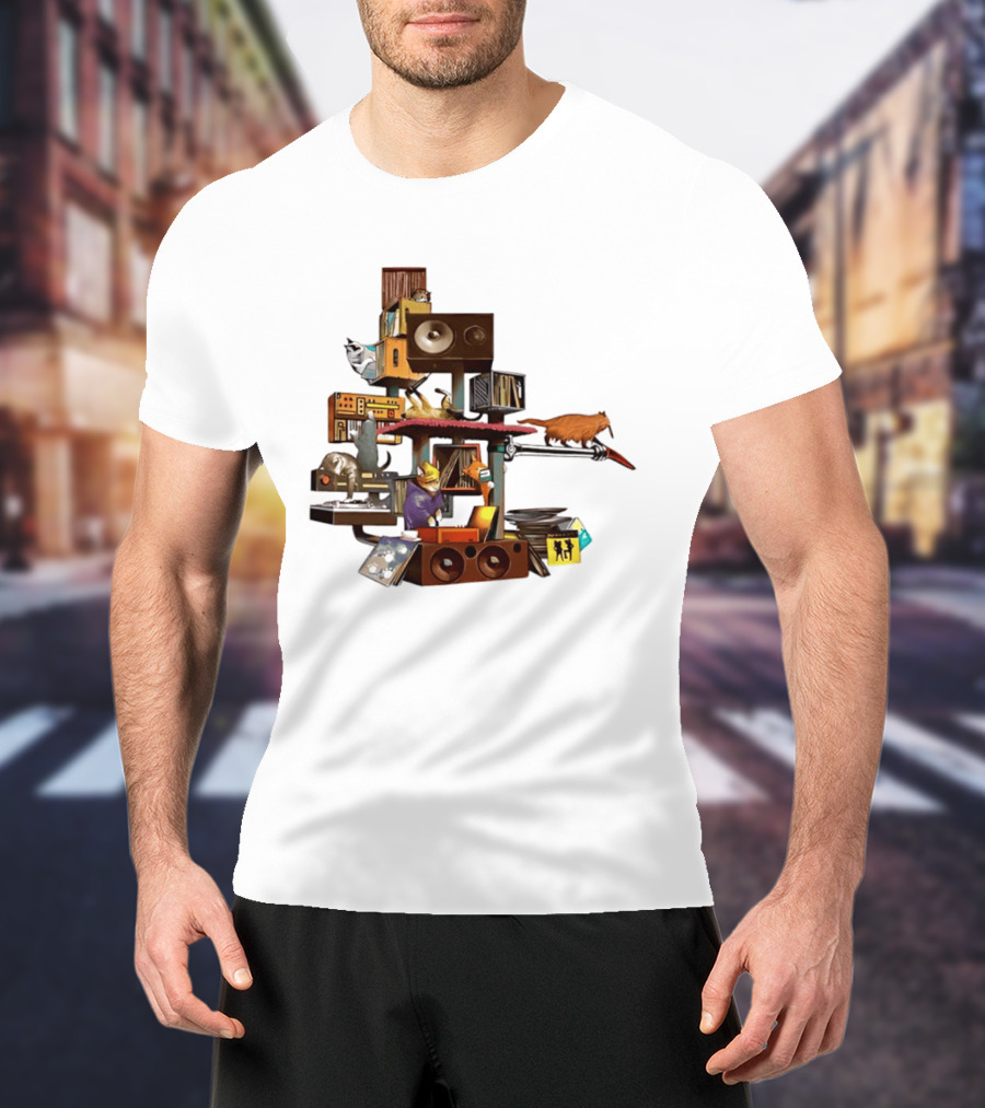 Cats Jamming With Crates And Music Gear T-Shirt