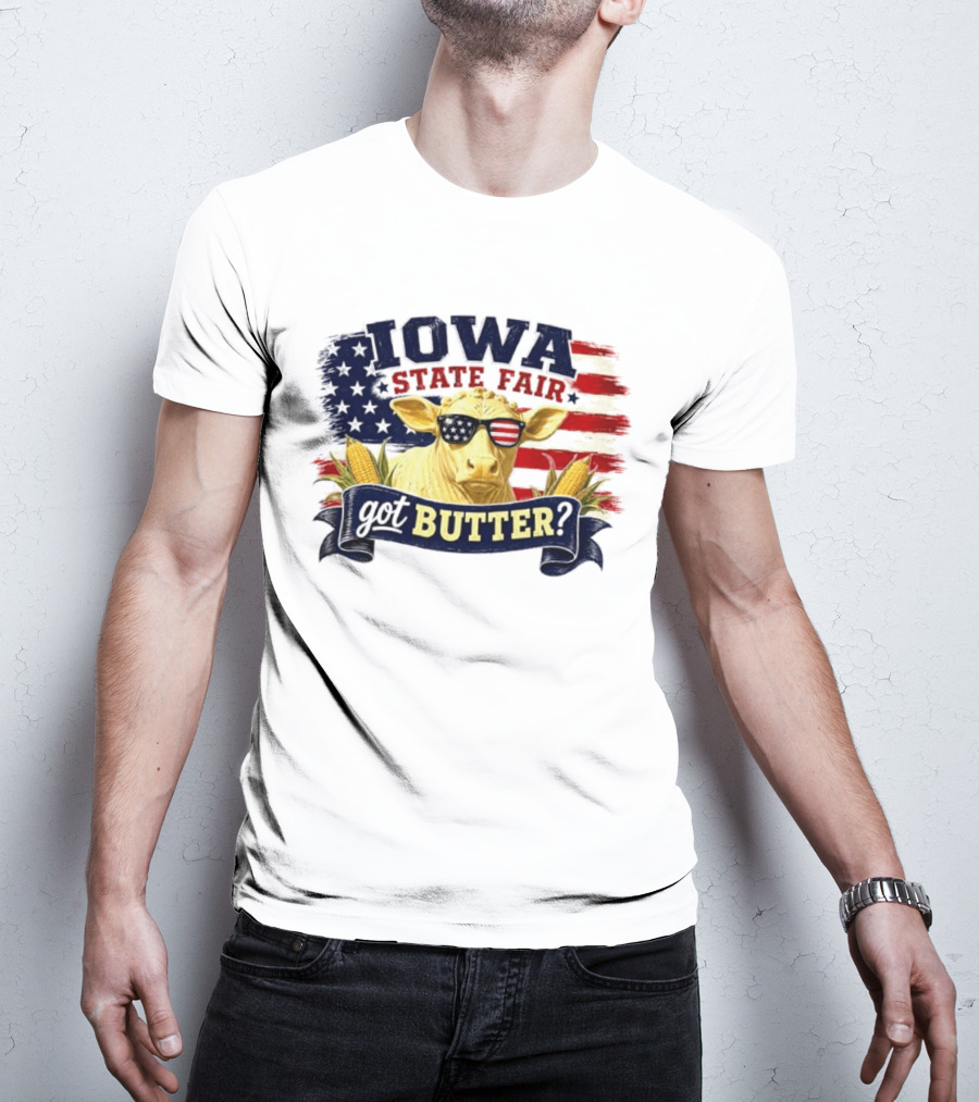 Iowa State Fair Cow Got Butter Corn American Flag T-Shirt