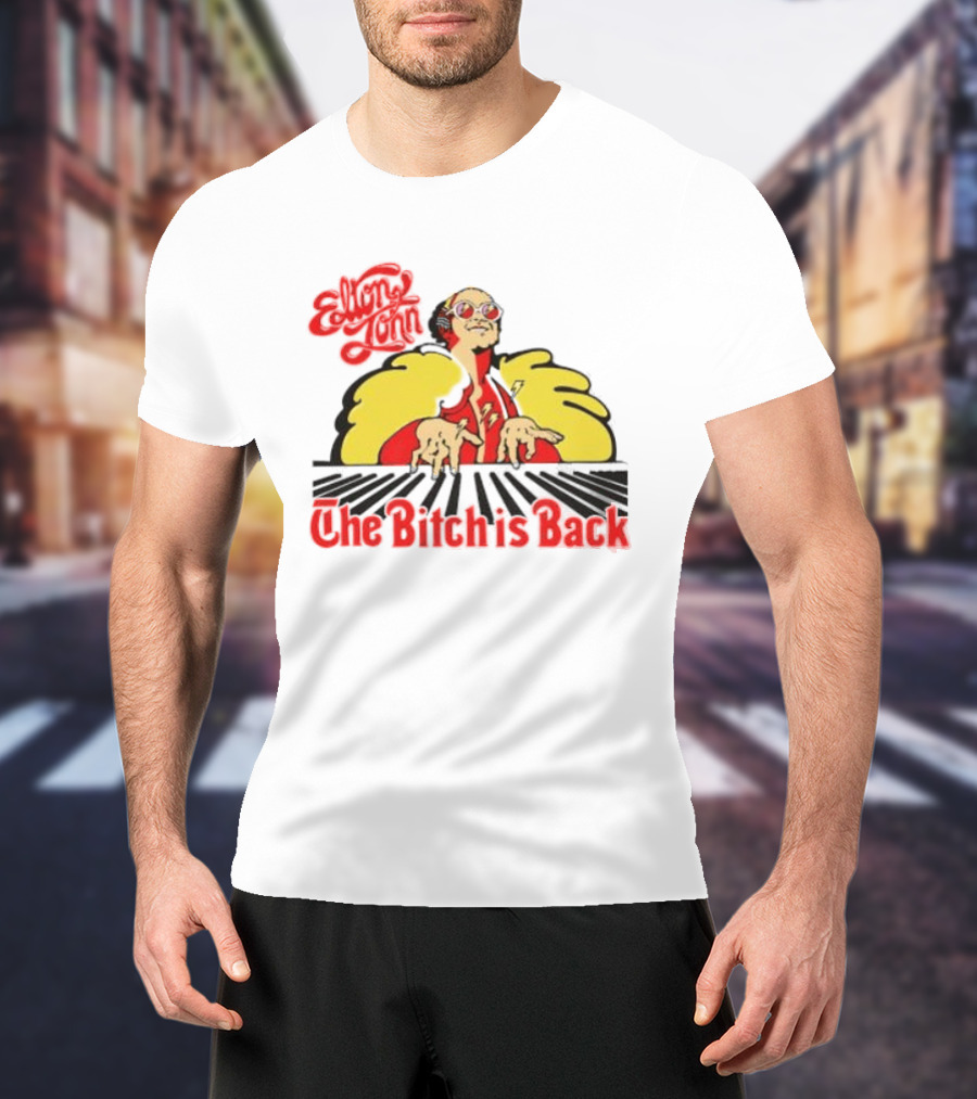 Elton John The Bitch Is Back Burst Yellow And Red T-Shirt