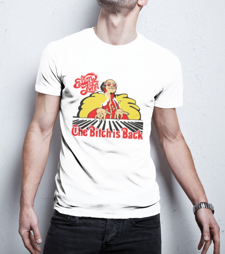 Elton John The Bitch Is Back Burst Yellow And Red T-Shirt