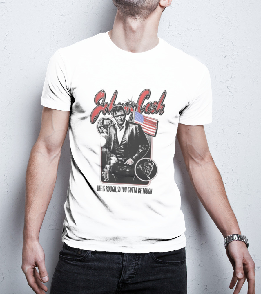 Johnny Cash Life Is Rough So You Gotta Be Tough 1956 Tour USA Flag T-Shirt