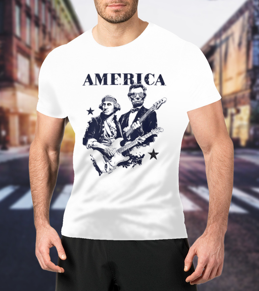 America George Washington Abraham Lincoln Presidential Rockstars 250 T-Shirt