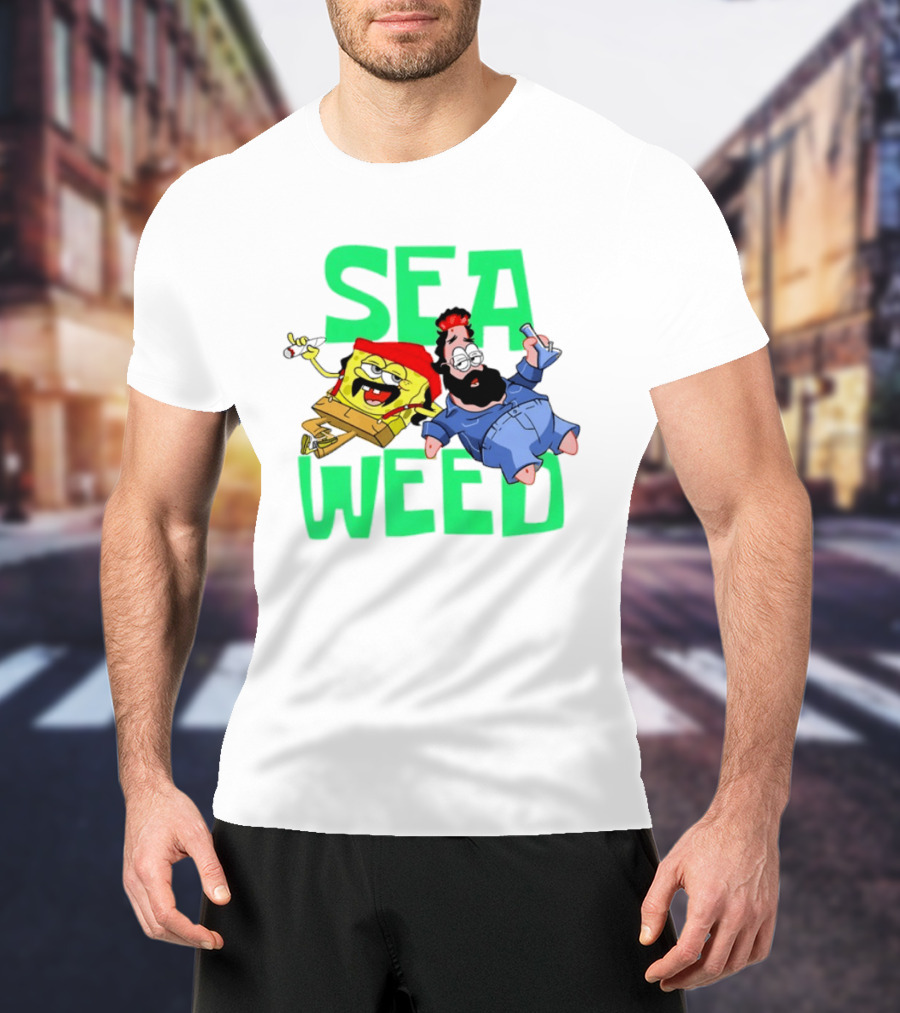 Sea Weed Sponge And Bearded Duo Cartoon Characters T-Shirt