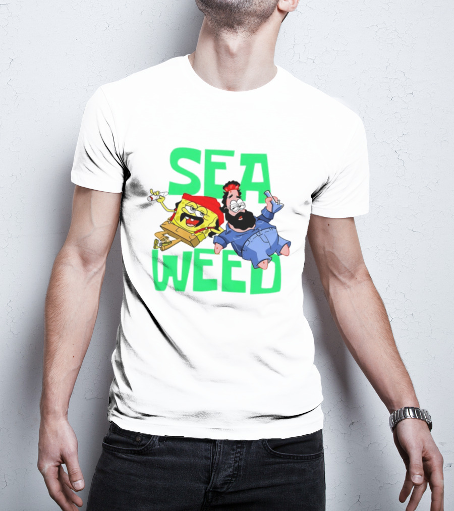 Sea Weed Sponge And Bearded Duo Cartoon Characters T-Shirt