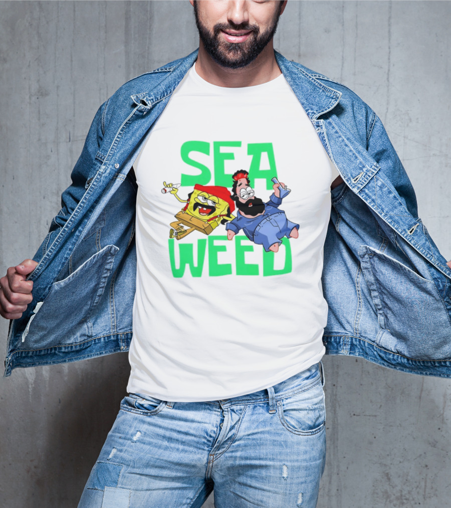 Sea Weed Sponge And Bearded Duo Cartoon Characters T-Shirt