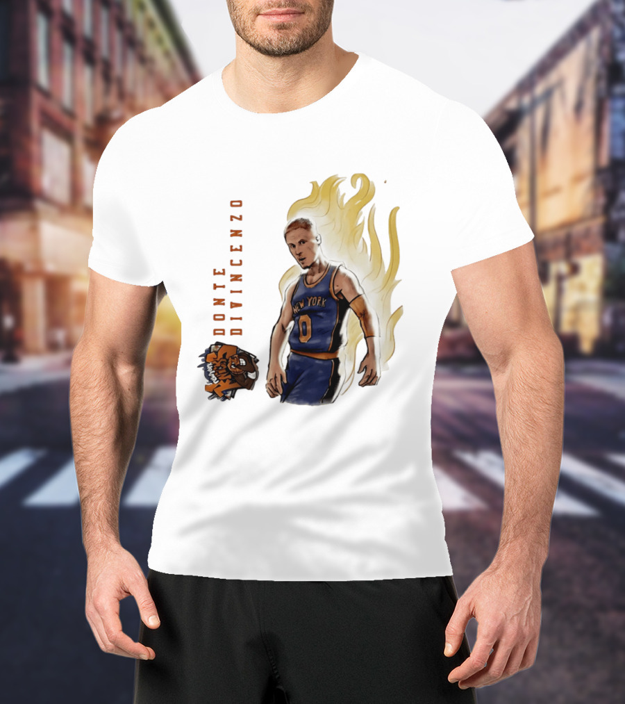 Donte DiVincenzo New York Knicks Flaming Basketball Inferno T-Shirt