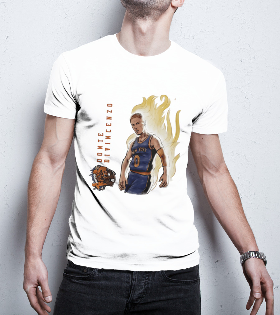 Donte DiVincenzo New York Knicks Flaming Basketball Inferno T-Shirt