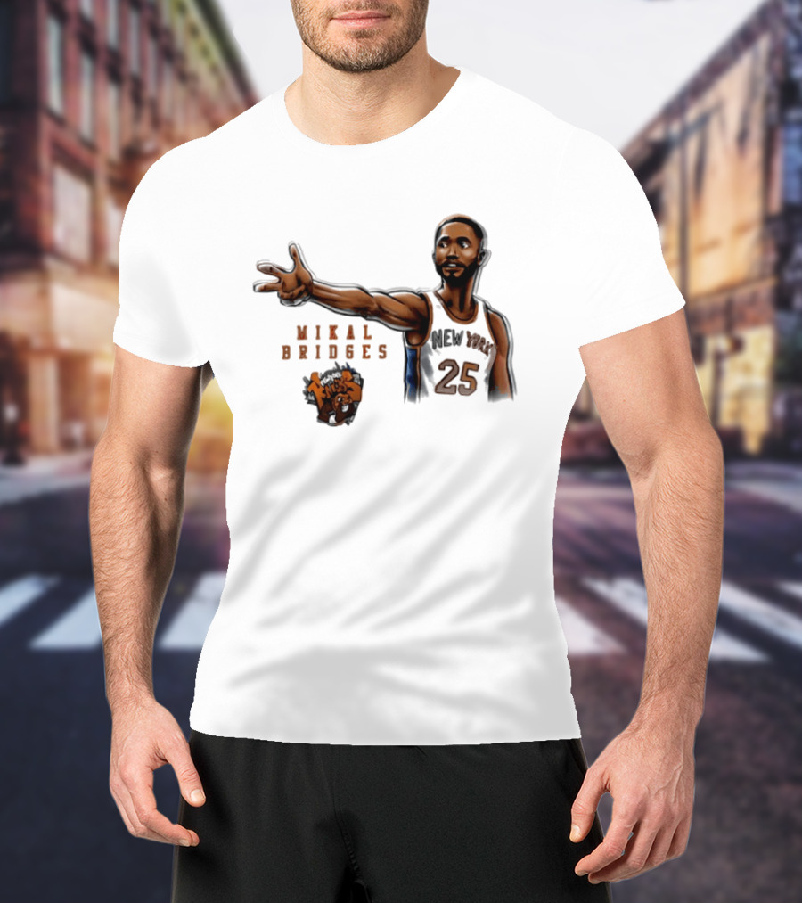 Mikal Bridges New York Knicks 25 Basketball Pose T-Shirt