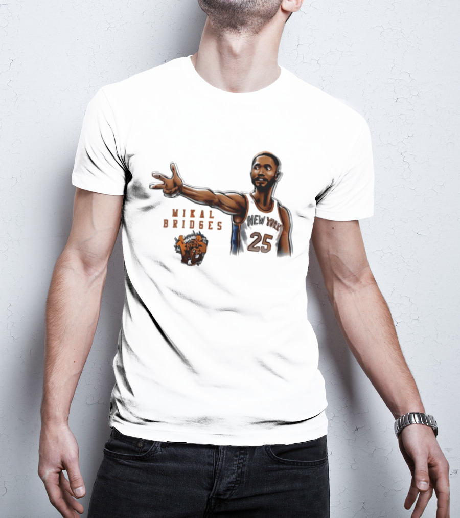 Mikal Bridges New York Knicks 25 Basketball Pose T-Shirt