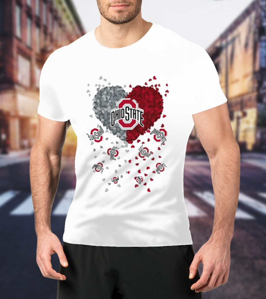 Heart Of Ohio State Buckeyes Football 2026 Red And Gray Hearts With Buckeye Logos T-Shirt