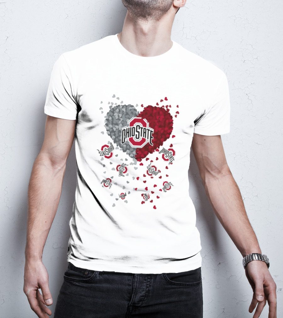 Heart Of Ohio State Buckeyes Football 2026 Red And Gray Hearts With Buckeye Logos T-Shirt