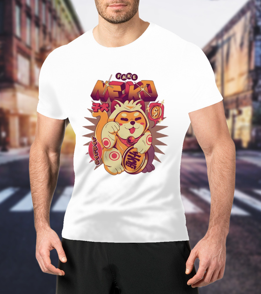 Fake Neko Shiba Inu Lucky Cat Coin Japan T-Shirt
