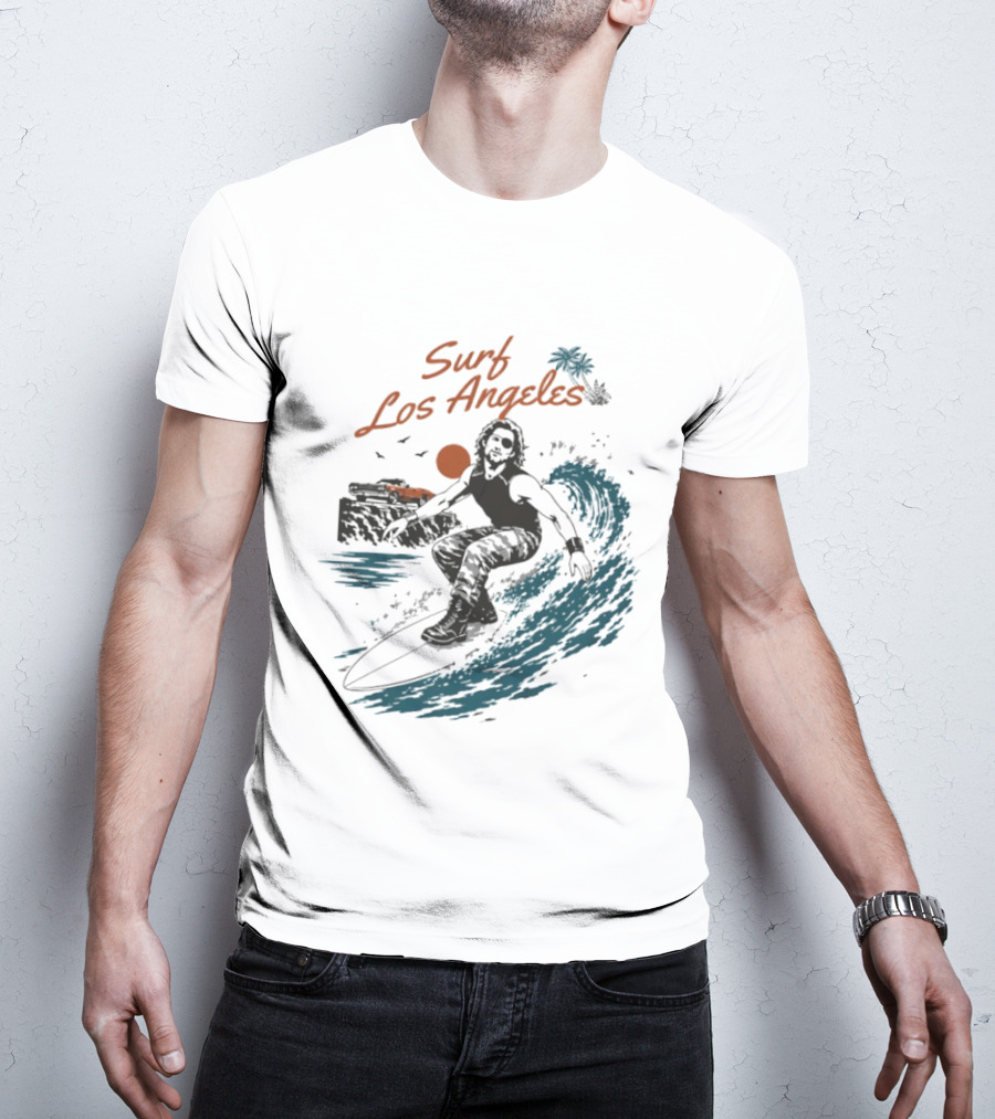 Surf Los Angeles 2026 Vintage Surfer With Sunset And Palm Tree Ocean Wave T-Shirt