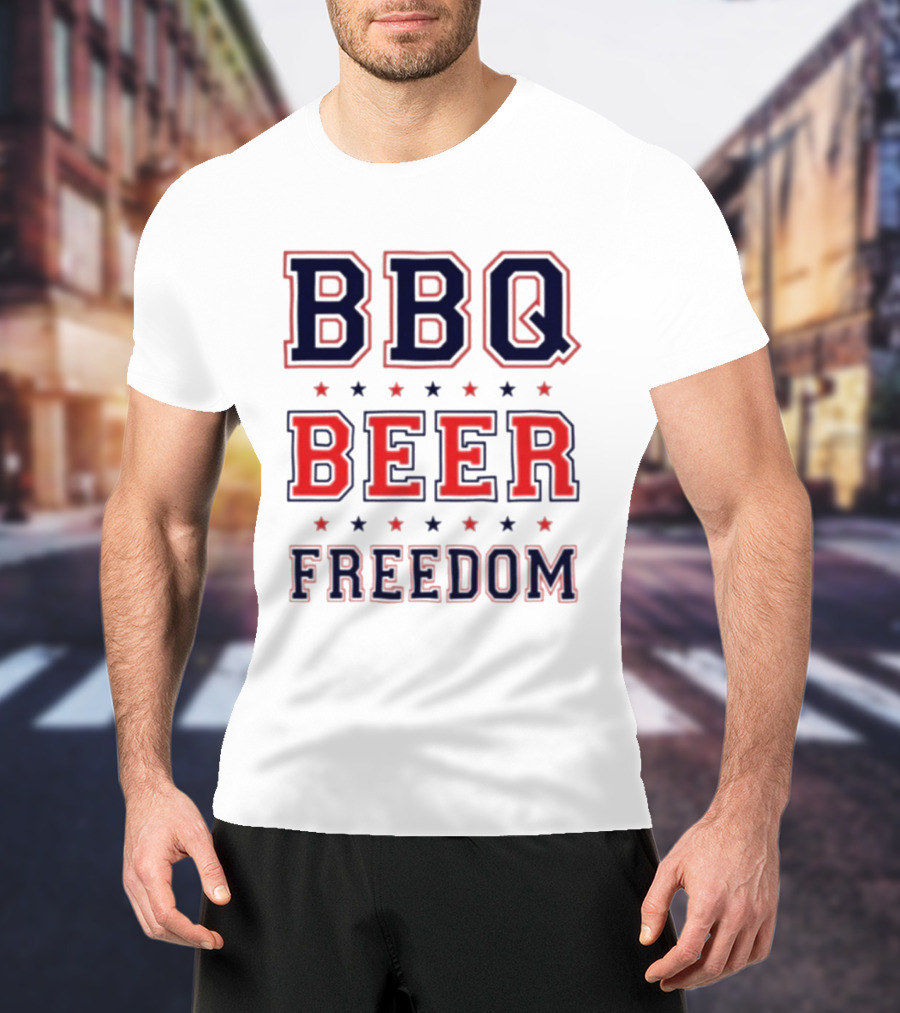 BBQ Beer Freedom Stars Bold Text Patriotic T-Shirt