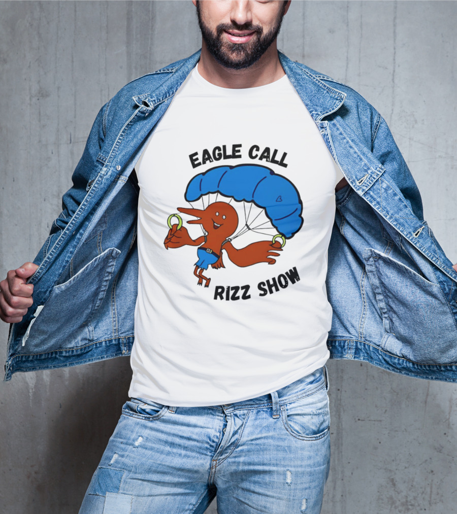 Eagle Call Rizz Show Parachuting Bird Character With Blue Canopy T-Shirt