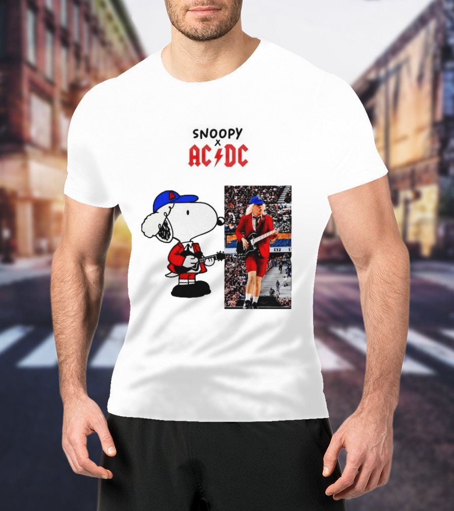 Snoopy Peanuts AC DC Angus Young Rock Concert T-Shirt