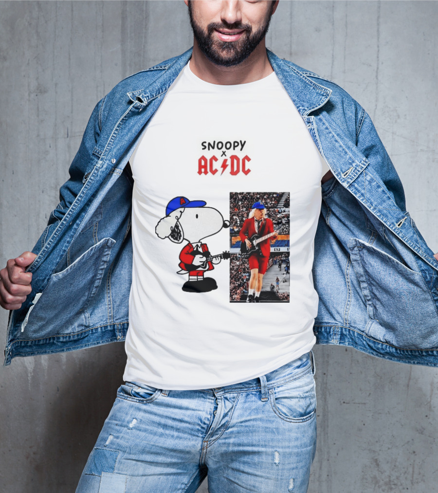 Snoopy Peanuts AC DC Angus Young Rock Concert T-Shirt