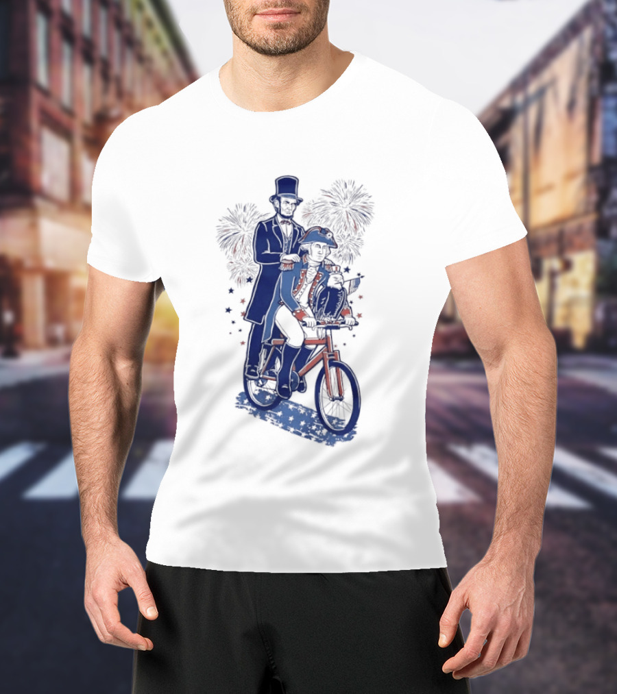 Abraham Lincoln George Washington Eagle Bicycle Fireworks Celebration T-Shirt