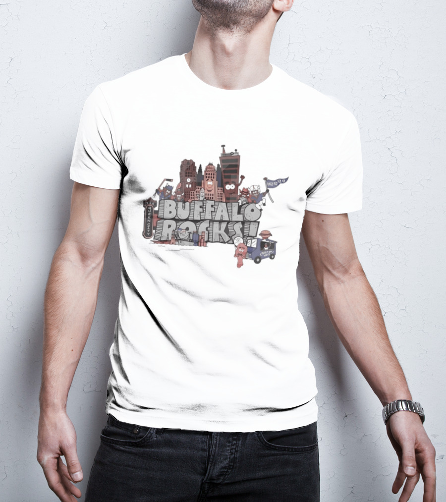 Buffalo Rocks City Landmarks Cartoon Historic Skyline T-Shirt