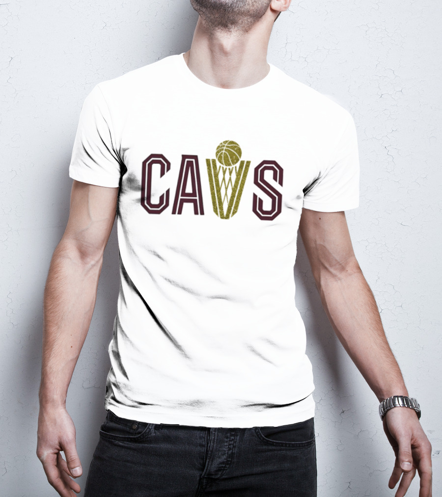 CAVS Gold Glitter Basketball Trophy Net T-Shirt
