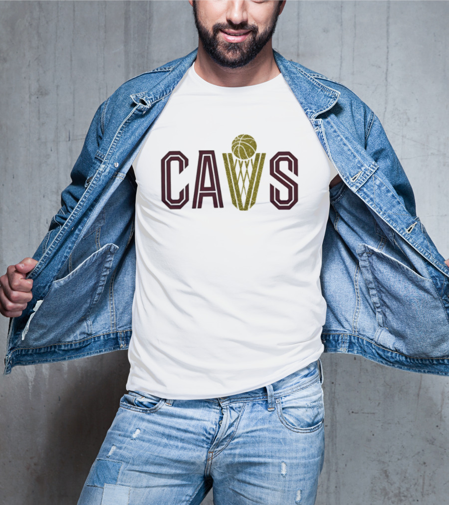 CAVS Gold Glitter Basketball Trophy Net T-Shirt