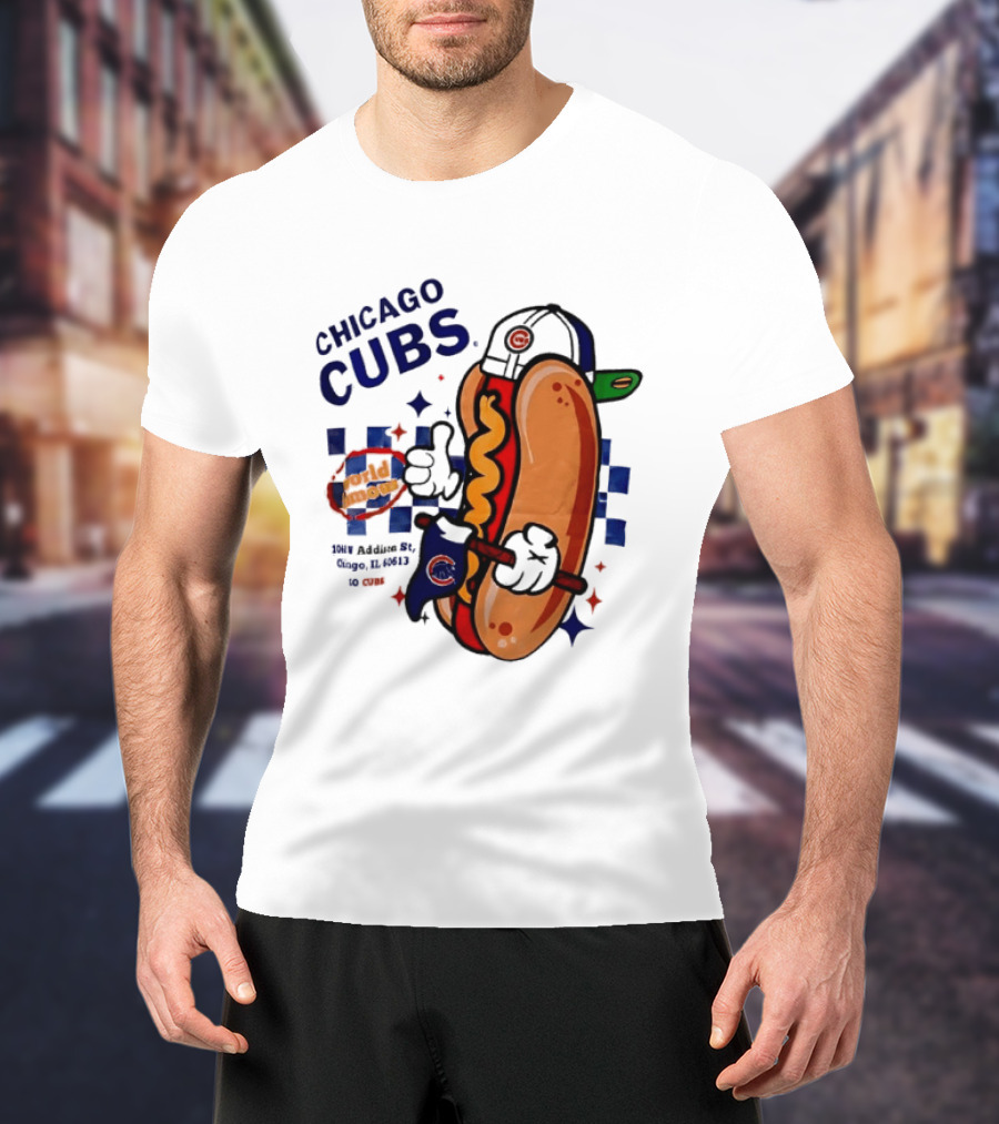 Chicago Cubs World Famous 1060 Addison St Hot Dog Wrigley Field Baseball Fan T-Shirt